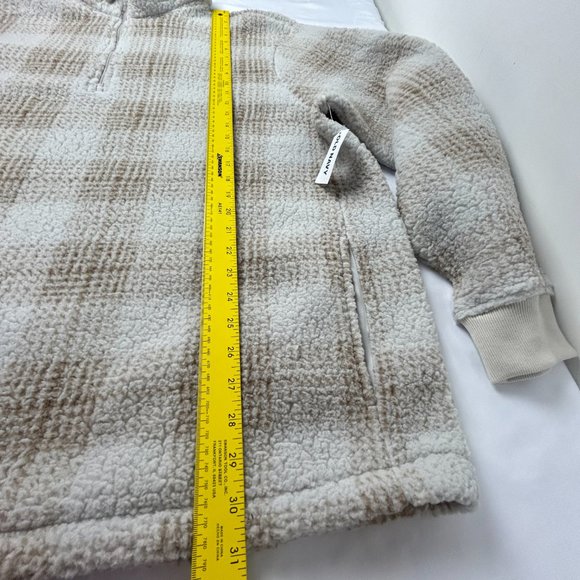 Old Navy Sweatshirt Mens 3XL 1/4 Zip Pullover Beige Sherpa Plaid Fleece - Picture 9 of 16